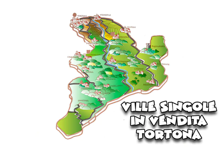 Mappa zone Tortona – ville singole in vendita Mappa delle zone di Tortona e dintorni per la ricerca di ville singole in vendita